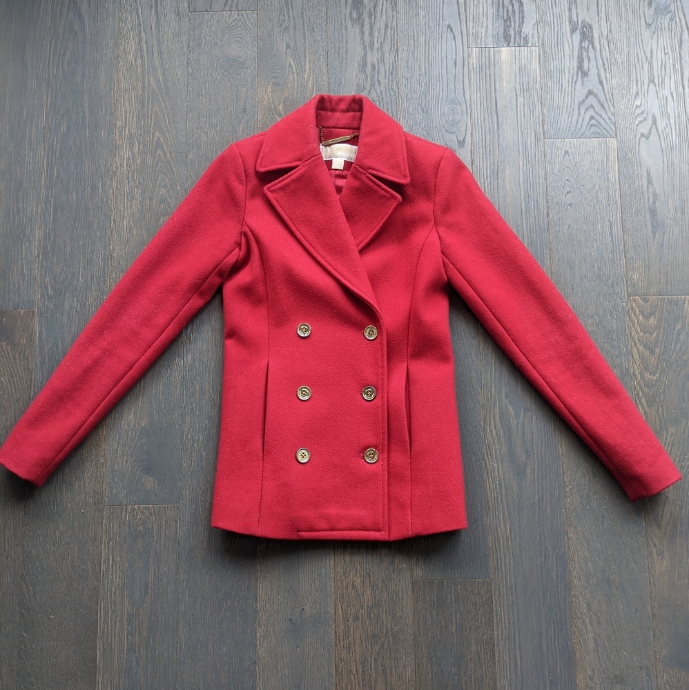 Michael Kors Red Wool Double-breasted Pea Coat - Picture 1 of 11